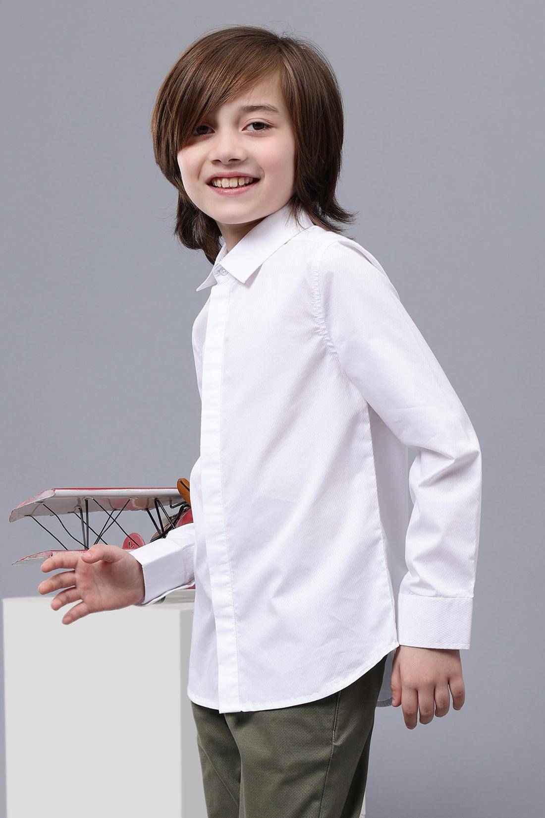 One Friday Kids Boys Full Sleeves Cotton Collared Shirt with Bow - One Friday World