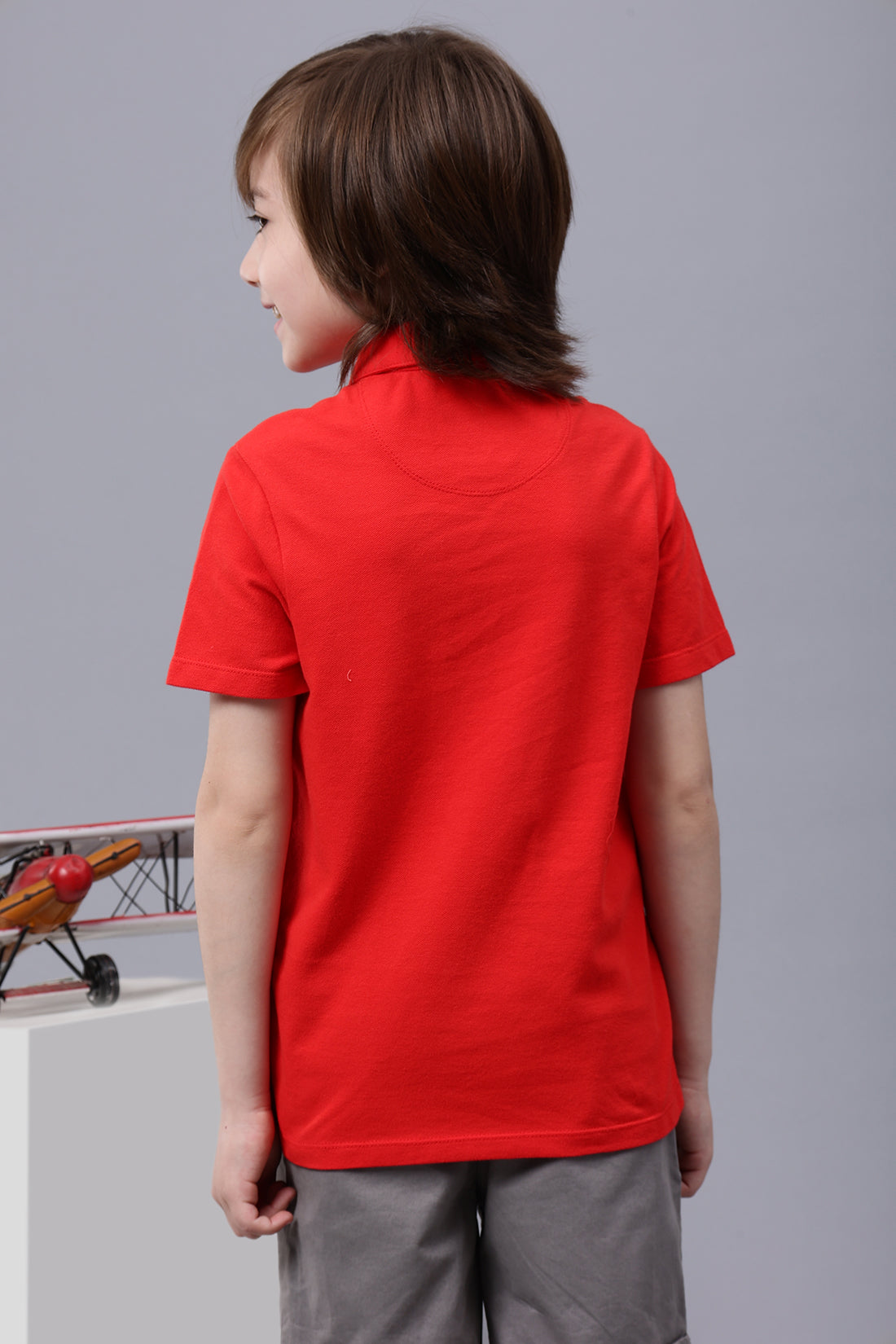 One Friday Kids Boys Red Cotton Polo Neck T-shirt