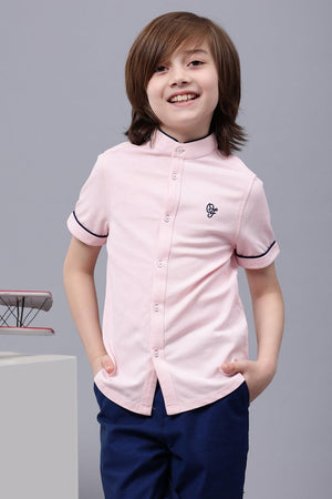 One Friday Kids Boys Pink Mandarin Collar Cotton Shirt - One Friday World