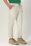 One Friday Kids Boys Off White Stretchable Cotton Solid Trouser With Pockets - One Friday World