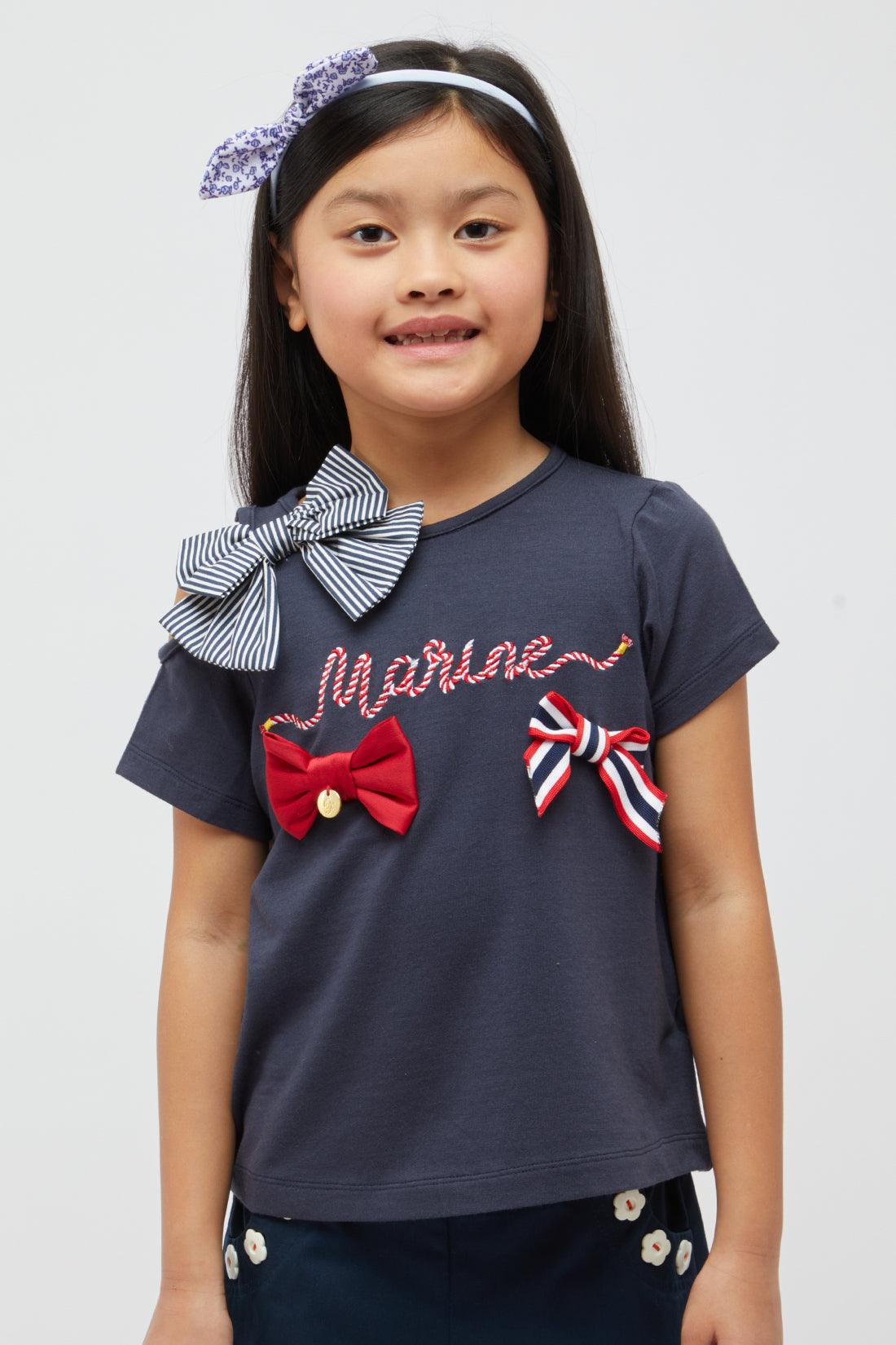 One Friday Navy Blue Top With Bows - One Friday World