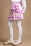 One Friday Kids Girls Pink & Lilac Checkered  Woollen Bow Skirt