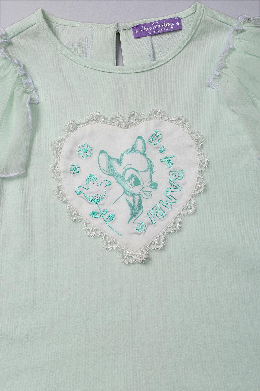 One Friday Girls Mint Round Neck Bambi Top - One Friday World