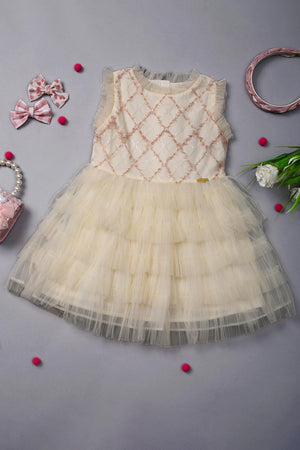 One Friday Kids Girls Sequined & Frilled Cream Dress - One Friday World