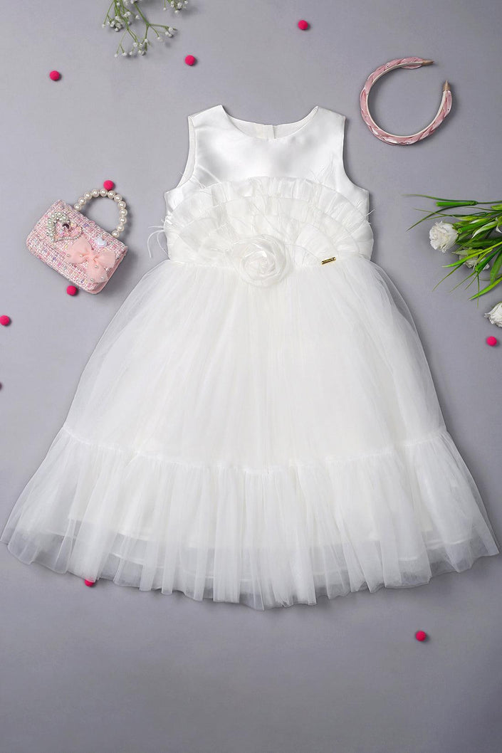 One Friday Girls White Rose Party Dress - One Friday World