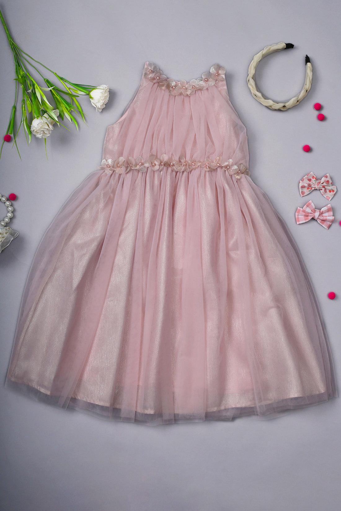 One Friday Girls Pearl Embellished Pink Party Dress - One Friday World