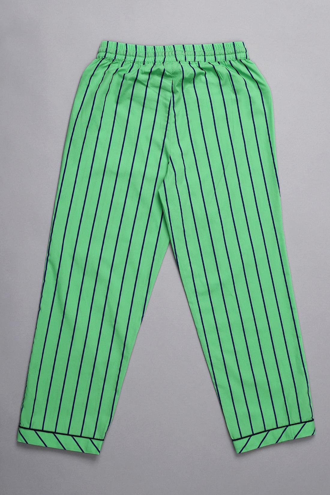 One Friday Kids Boys Green Stripes Night Suit - One Friday World