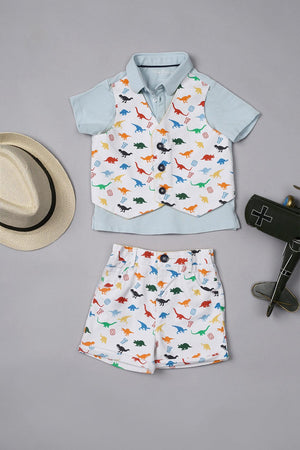 One Friday Baby Boys Orange Waistcoat attached Tee With Shorts Set - One Friday World