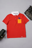 One Friday Boys Red Cotton Polo Neck Dino T-shirt - One Friday World