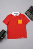 One Friday Boys Red Cotton Polo Neck Dino T-shirt - One Friday World