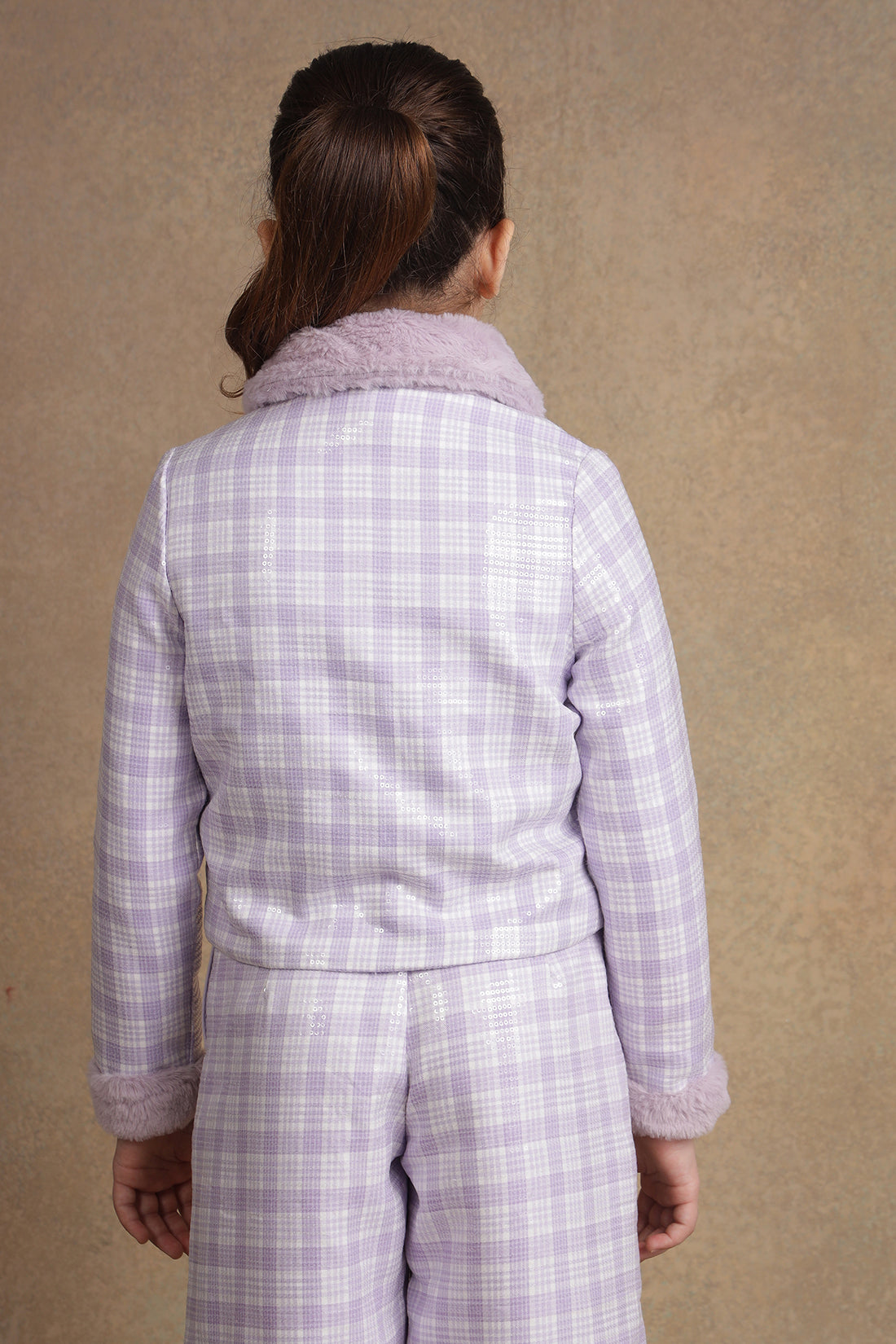 One Friday Kids Girls Lilac Checks With Sequence Jacket