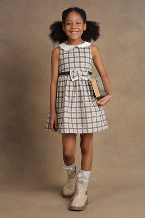 One Friday Kids Girls Beige Checks Dress