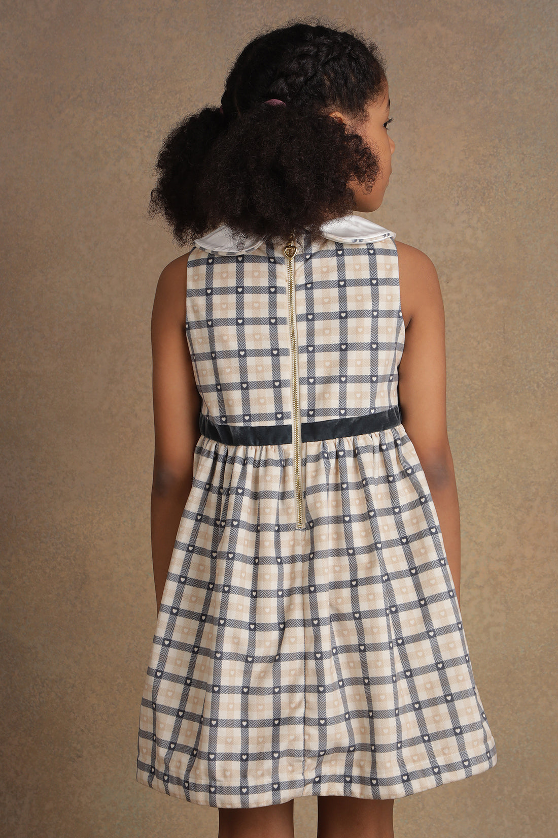 One Friday Kids Girls Beige Checks Dress