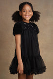 One Friday Kids Girls Black Sequinned Embroidered Dress