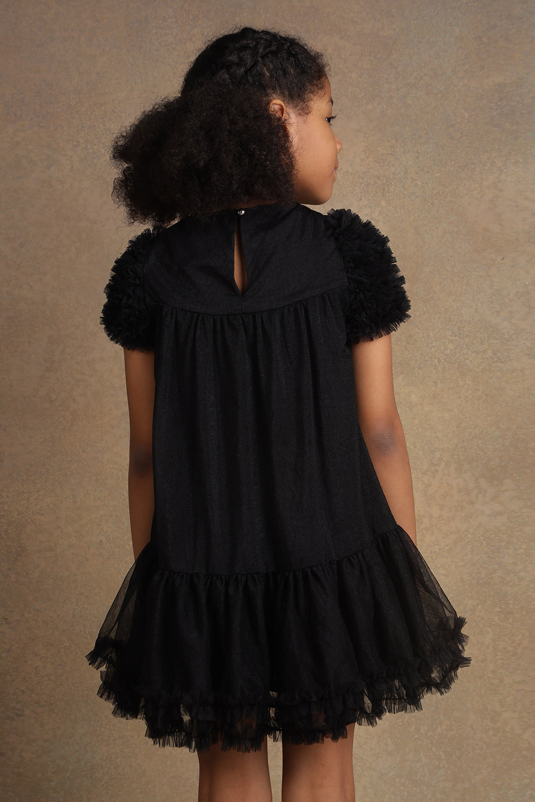 One Friday Kids Girls Black Sequinned Embroidered Dress