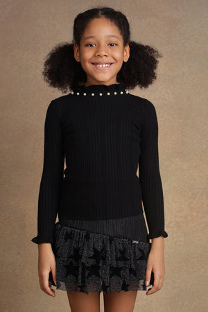 One Friday Kids Girls Embellished Black Jumper