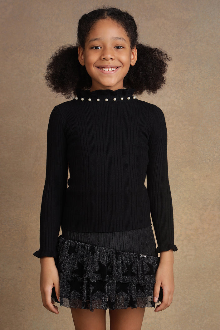 One Friday Kids Girls Embellished Black Jumper