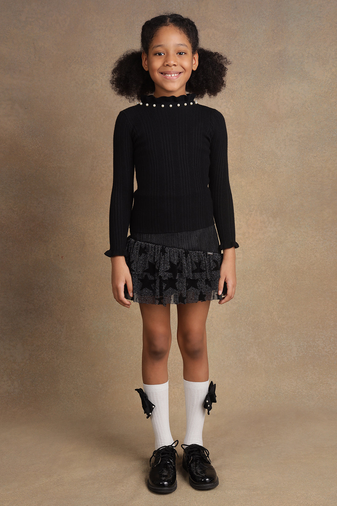 One Friday Kids Girls Black Solid Jumper