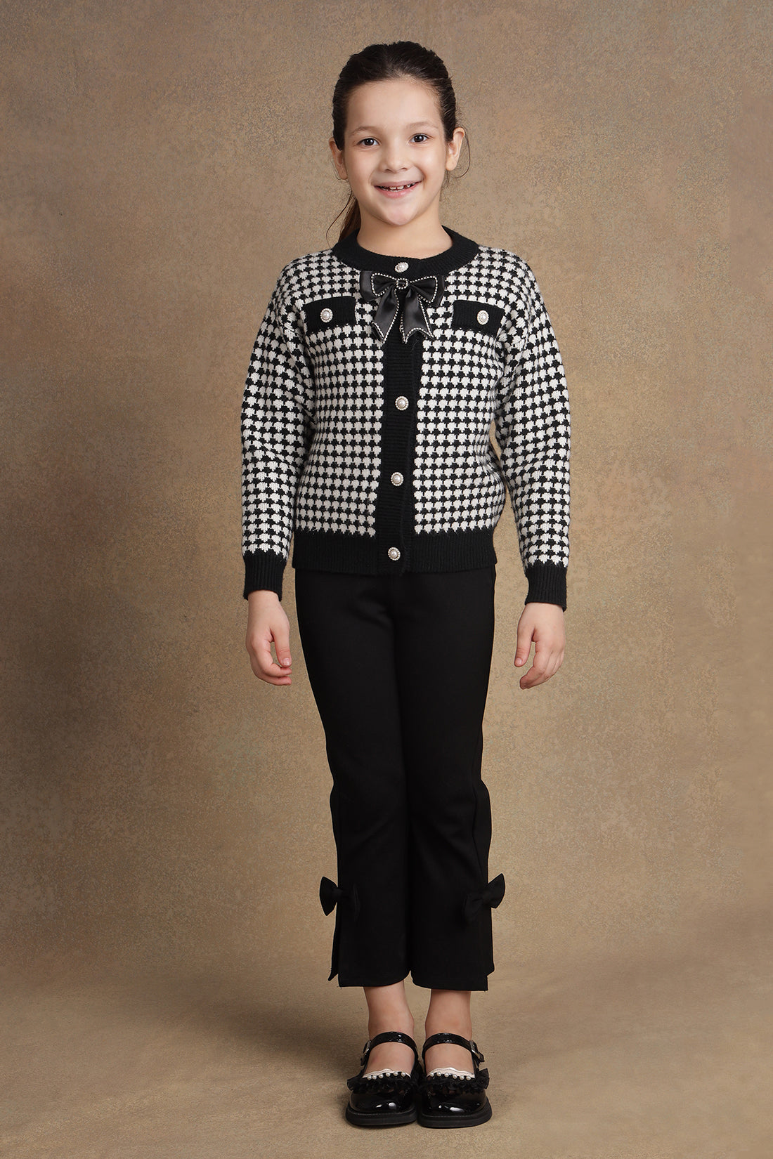 One Friday Girls Black Checks Sweater