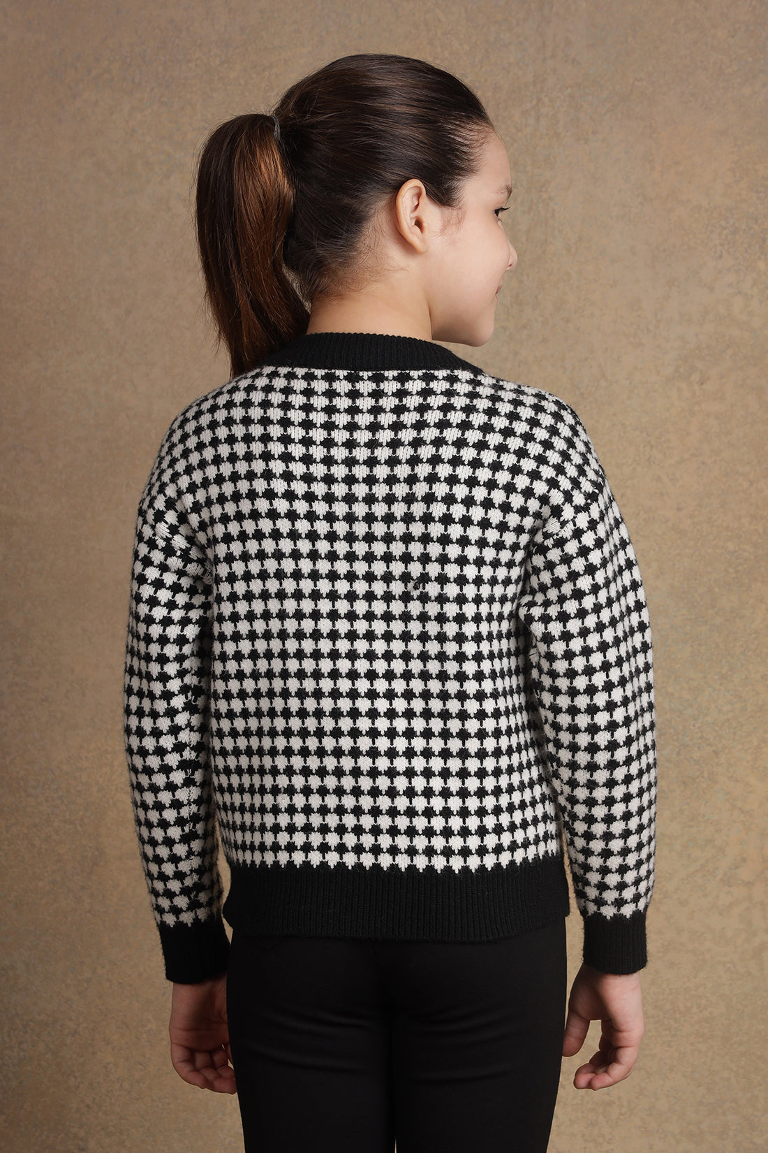 One Friday Girls Black Checks Sweater