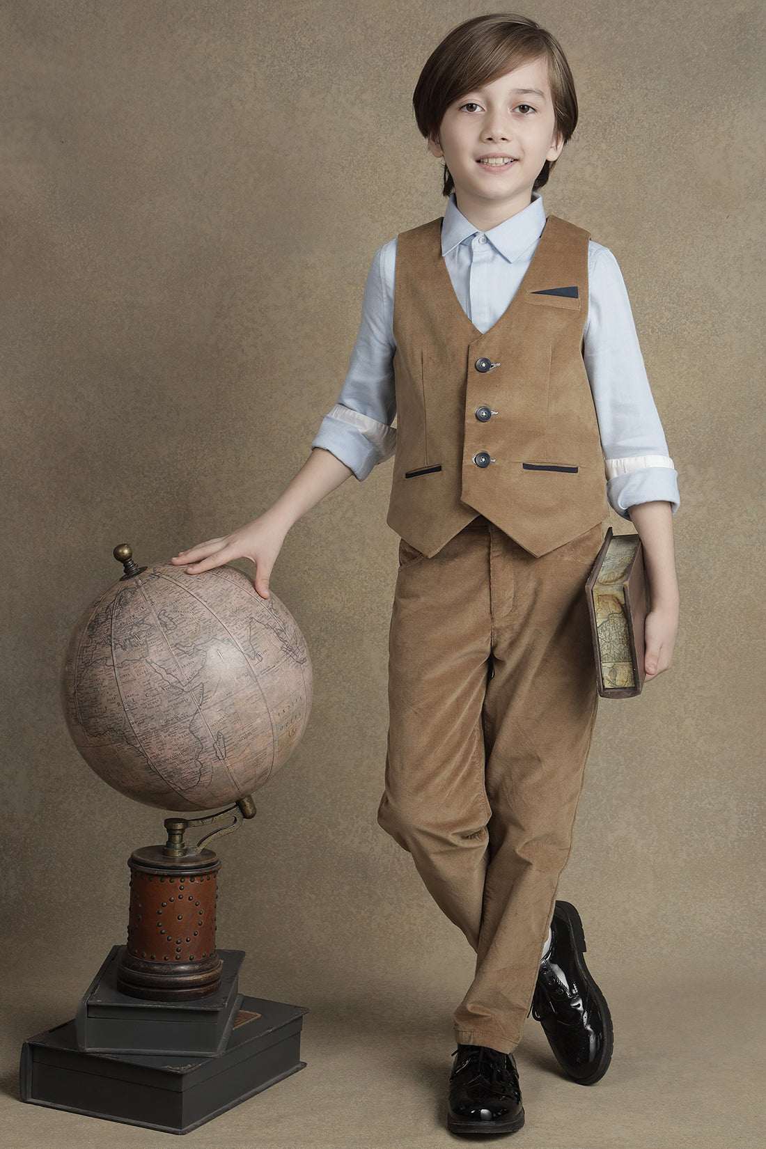 One Friday Kids Boys Camel Coloured Waist Coat