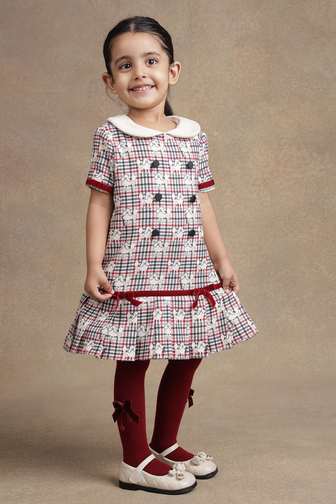 One Friday Baby Girls Red & White Checks Dress