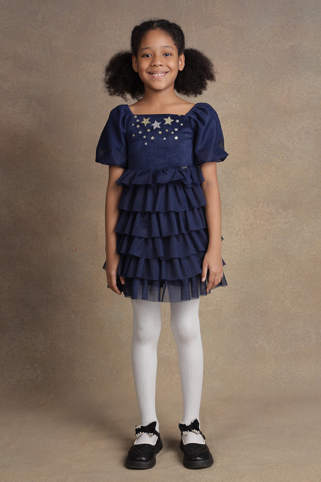 One Friday Kids Girls Navy Blue Solid Dress