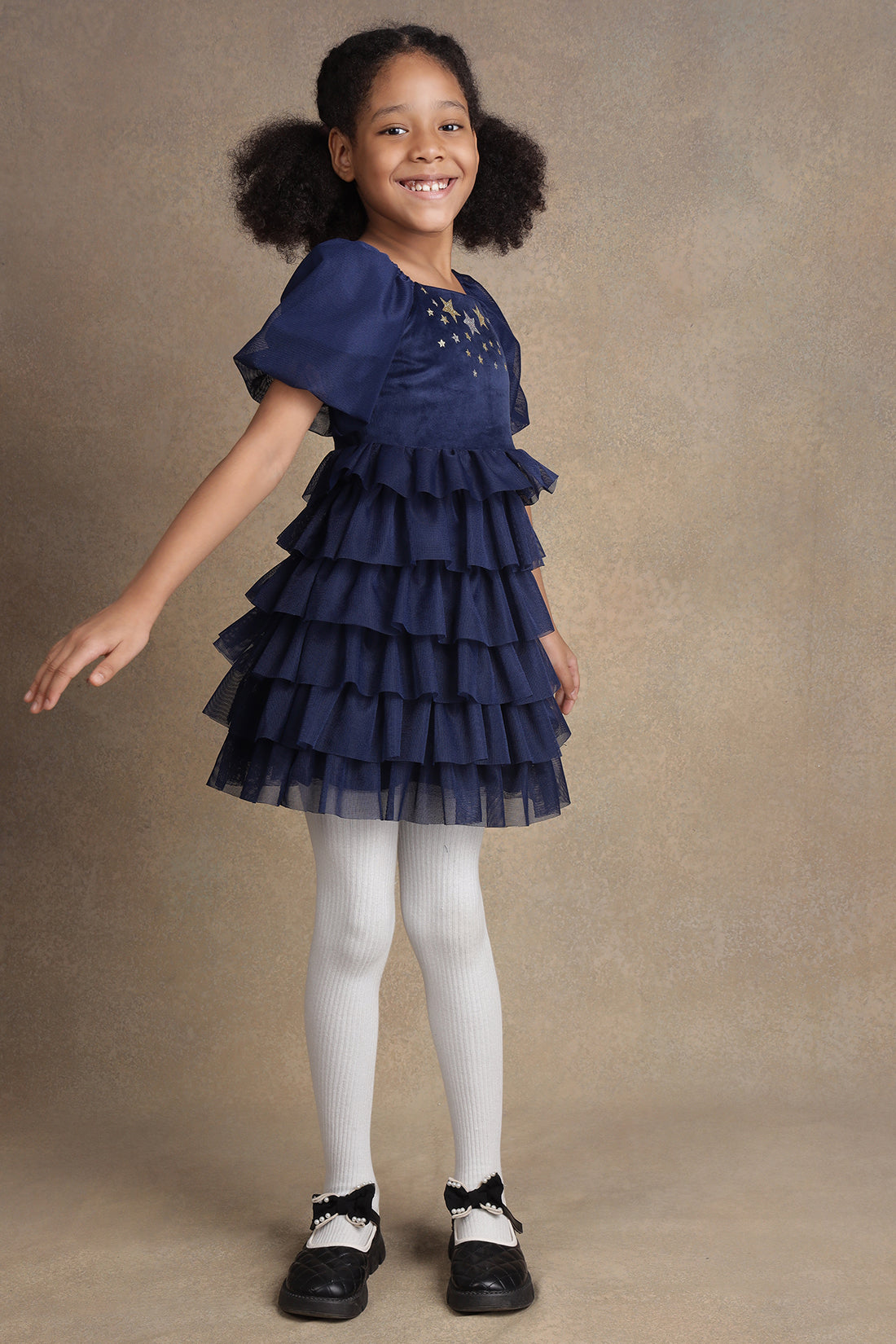 One Friday Kids Girls Navy Blue Solid Dress