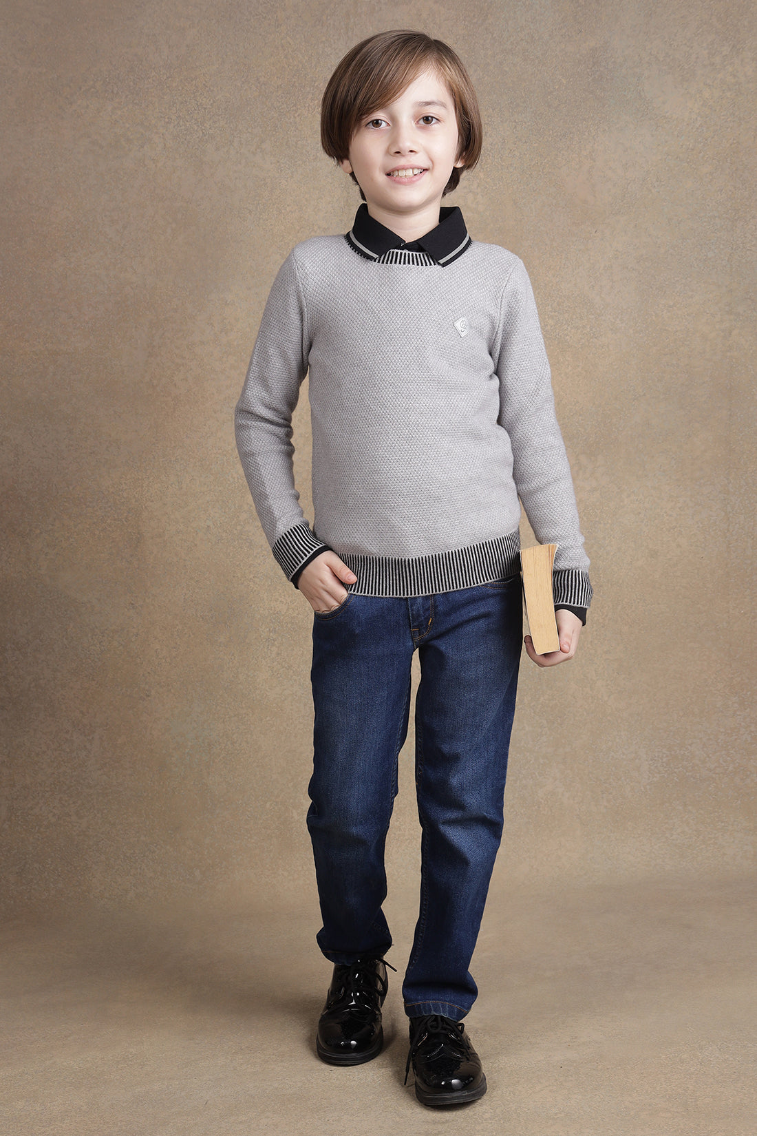 One Friday Boys Grey Solid Sweater