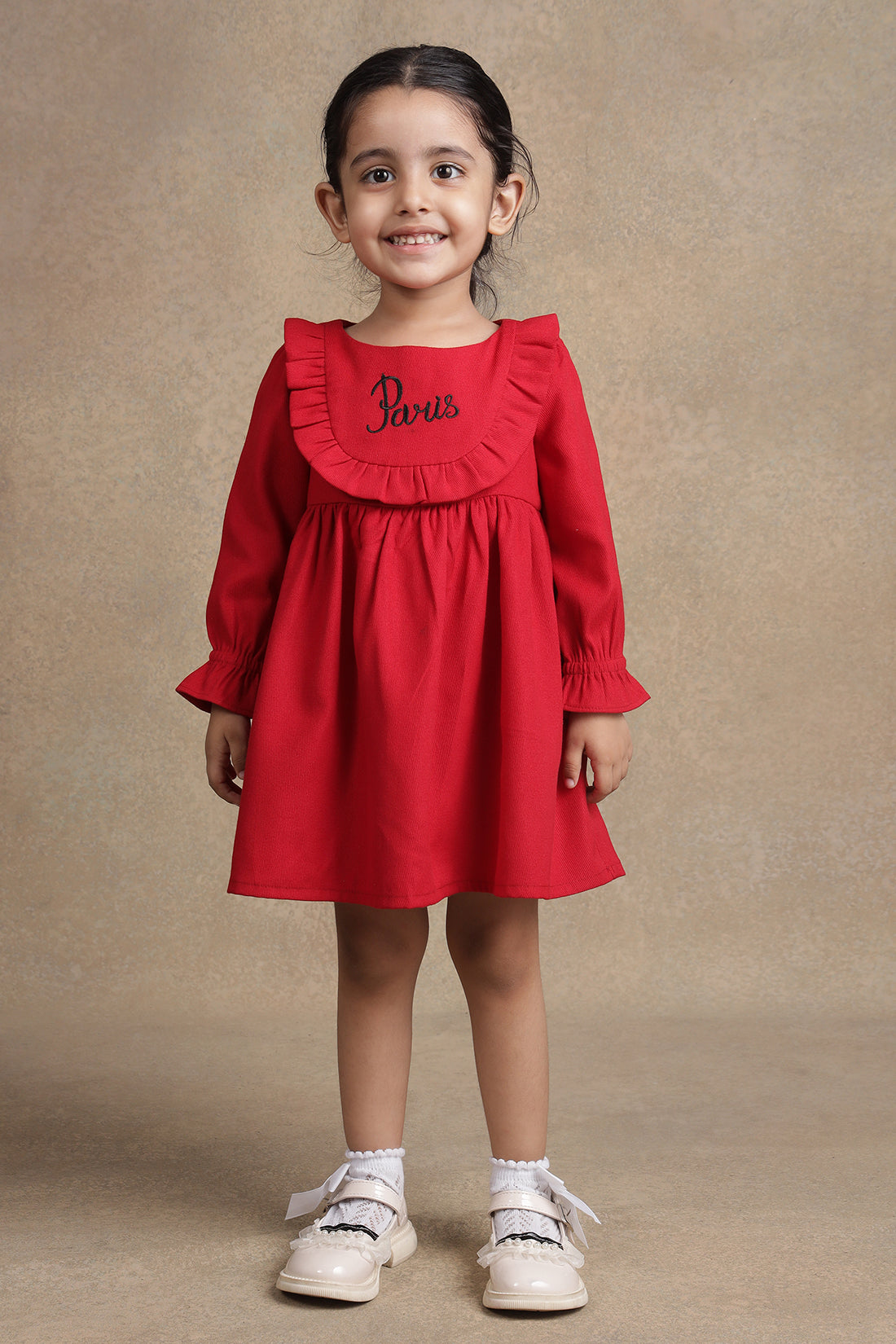 One Friday Baby Girls Red Solid Full Sleeves Dress