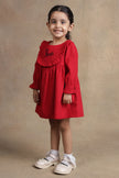 One Friday Baby Girls Red Solid Full Sleeves Dress