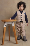 One Friday Baby Boys Beige Solid Waistcoat T-Shirt With Trouser