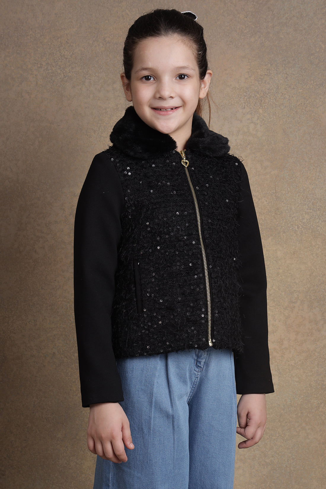 One Friday Kids Girls Sequinned Black Jacket