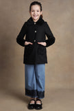 One Friday Kids Girls Black Solid Overcoat