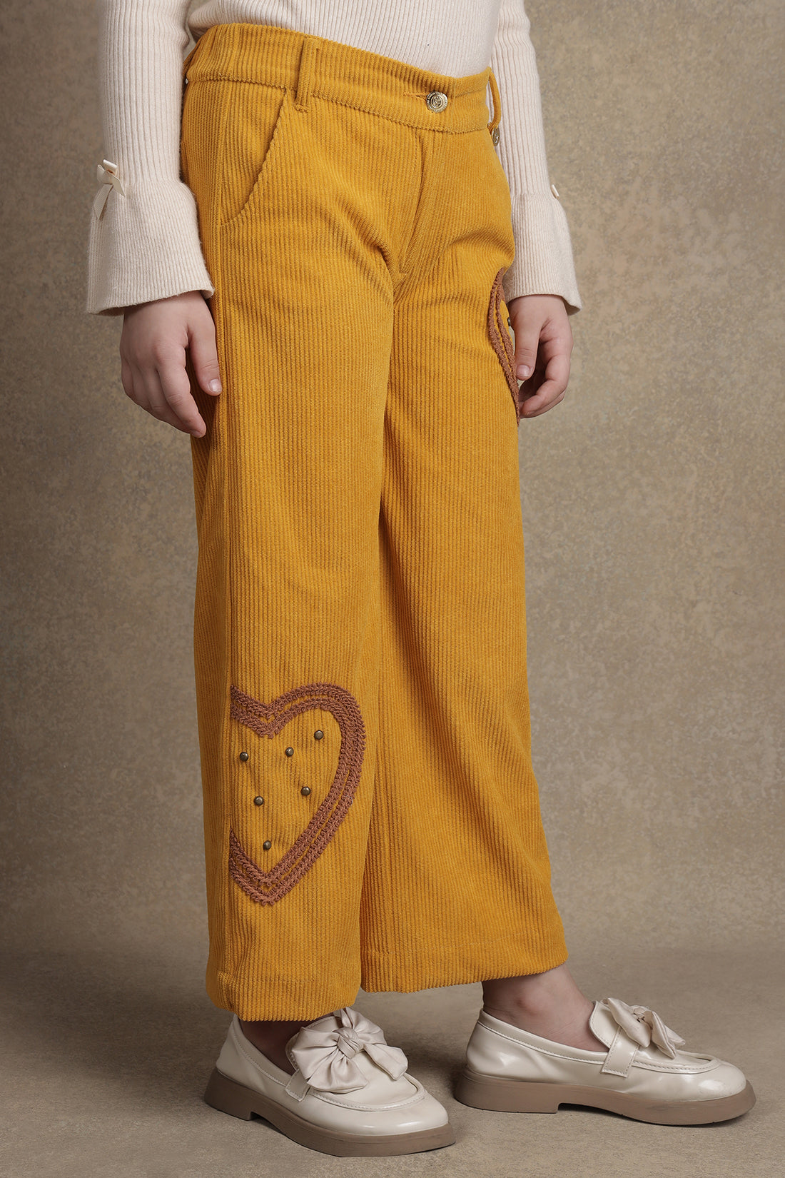 One Friday Kids Girls Mustard Solid Trouser