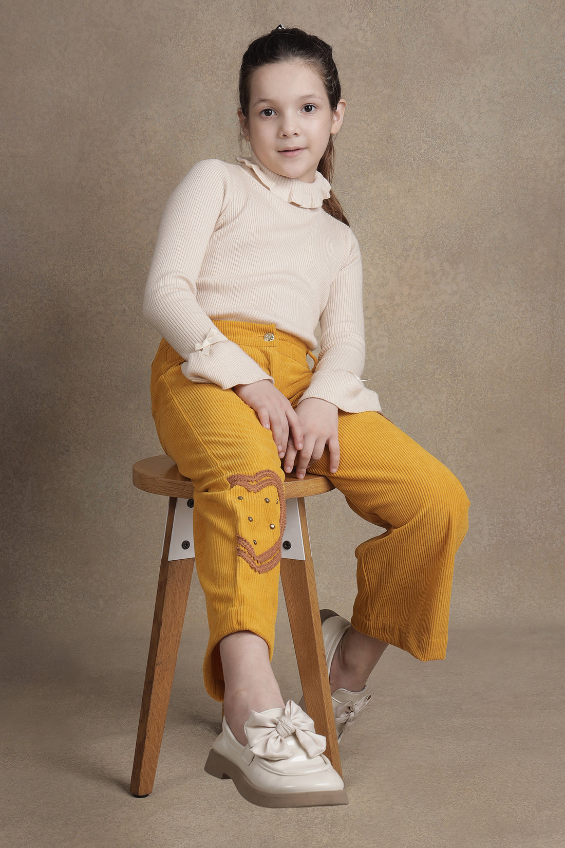 One Friday Kids Girls Mustard Solid Trouser