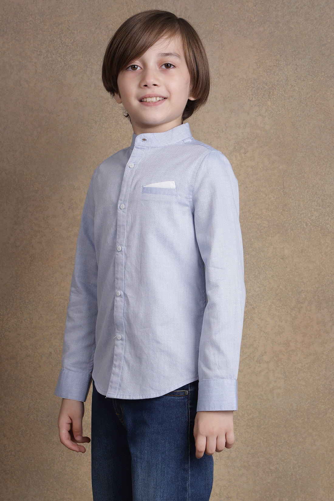 One Friday Kids Boys Blue Mandarin Collared Shirt