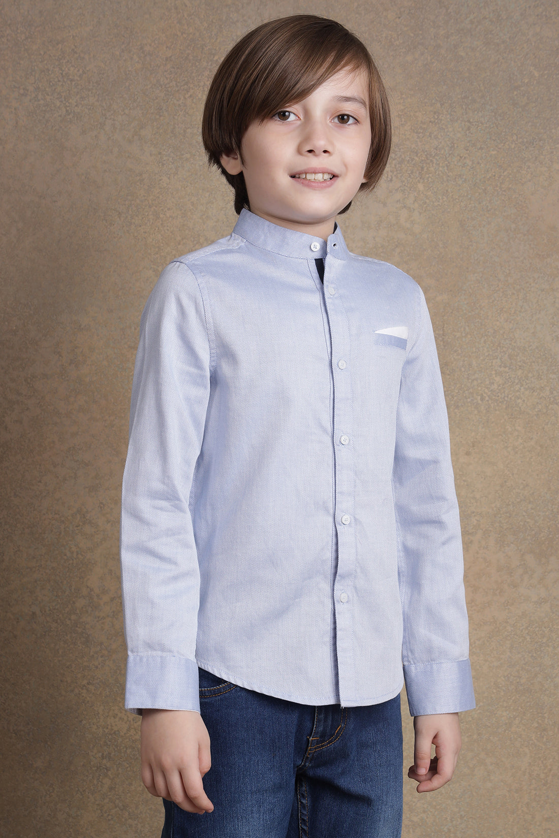 One Friday Kids Boys Blue Mandarin Collared Shirt