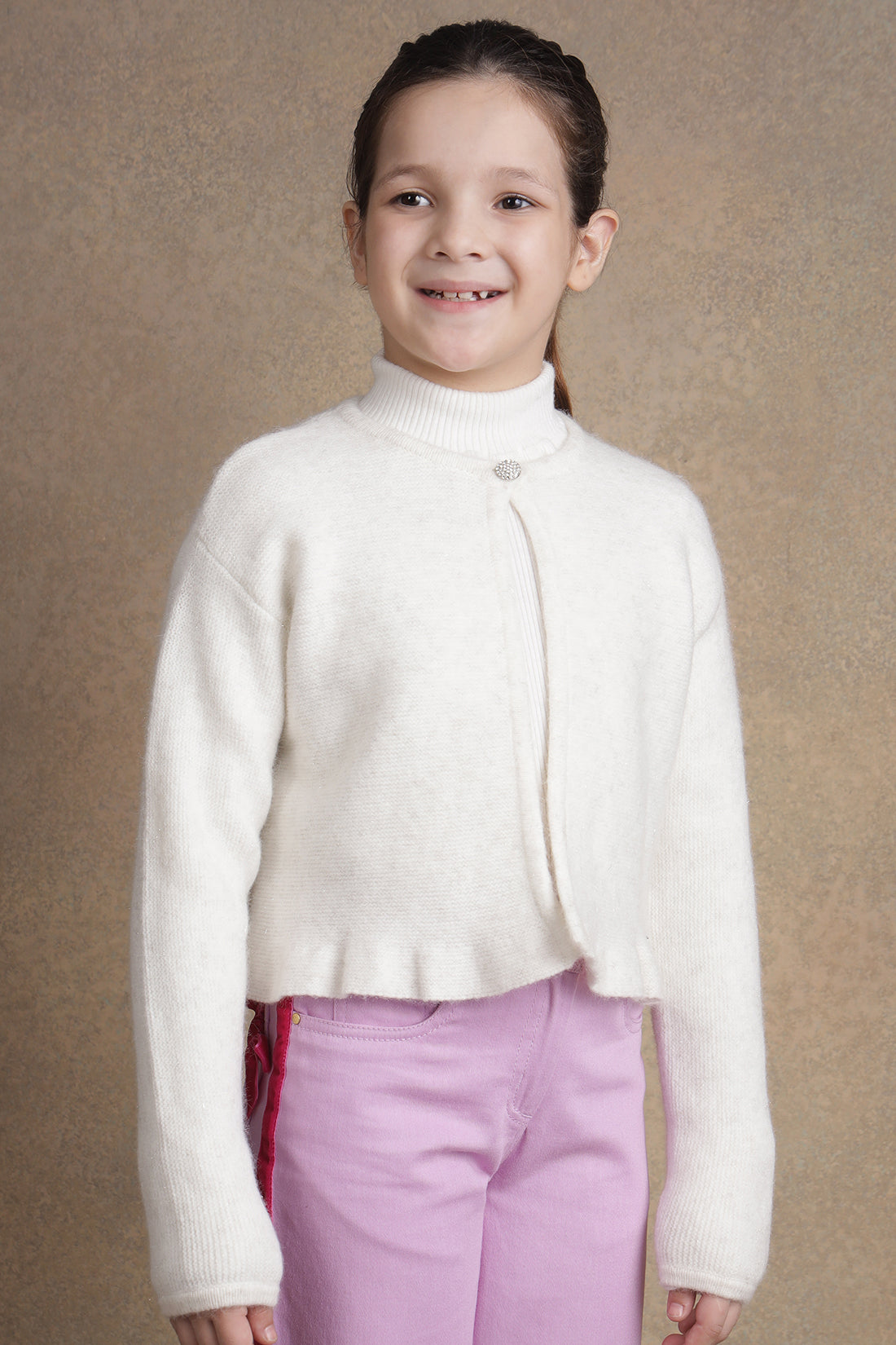 One Friday Baby Girls Off White Solid Cardigan