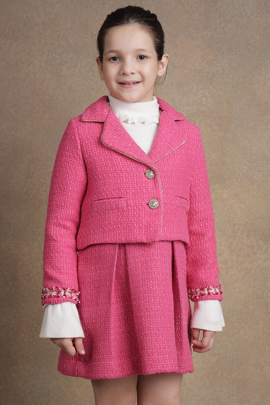 One Friday Girls Pink Boucle Jacket