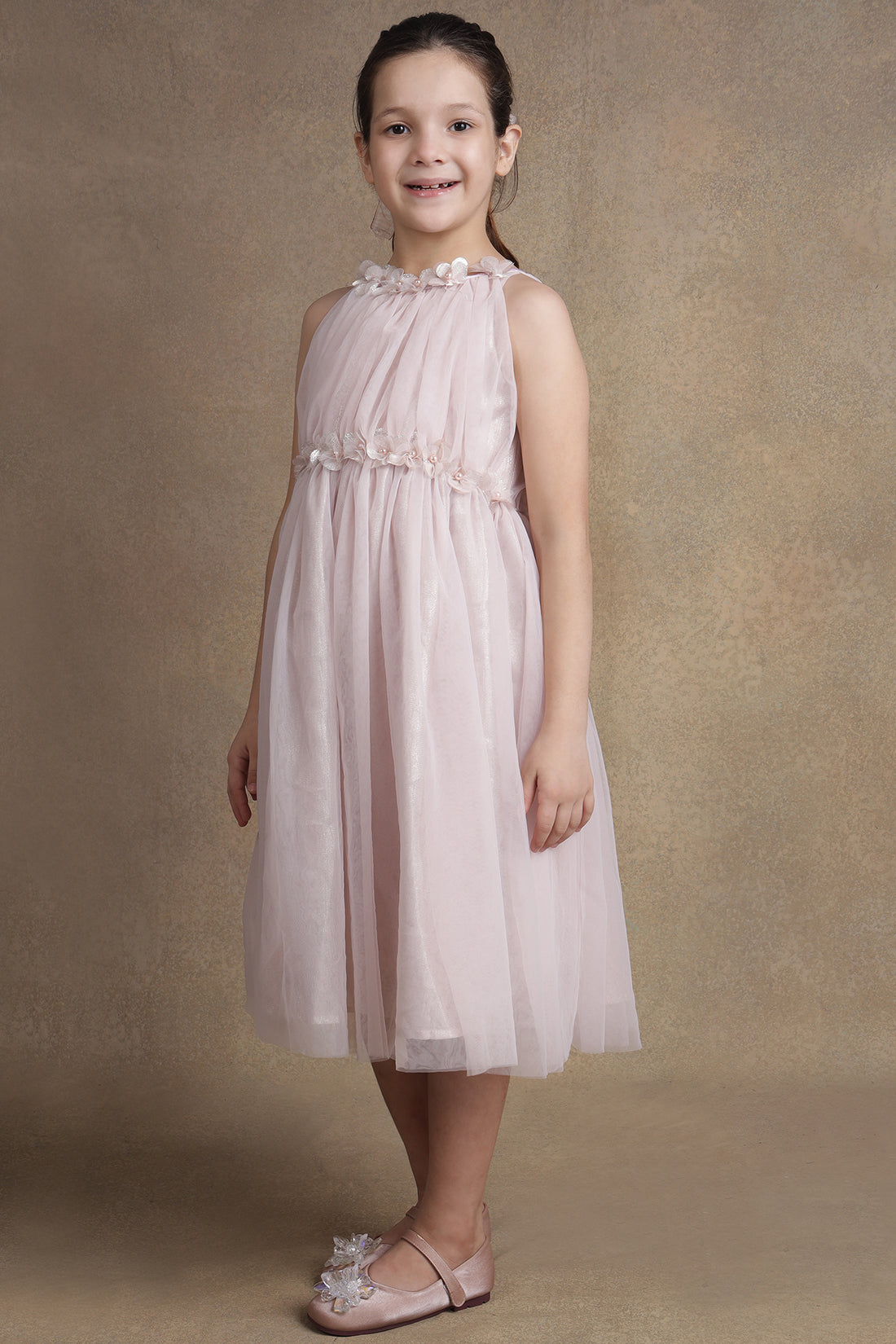 One Friday Girls Pearl Embellished Pink Party Dress