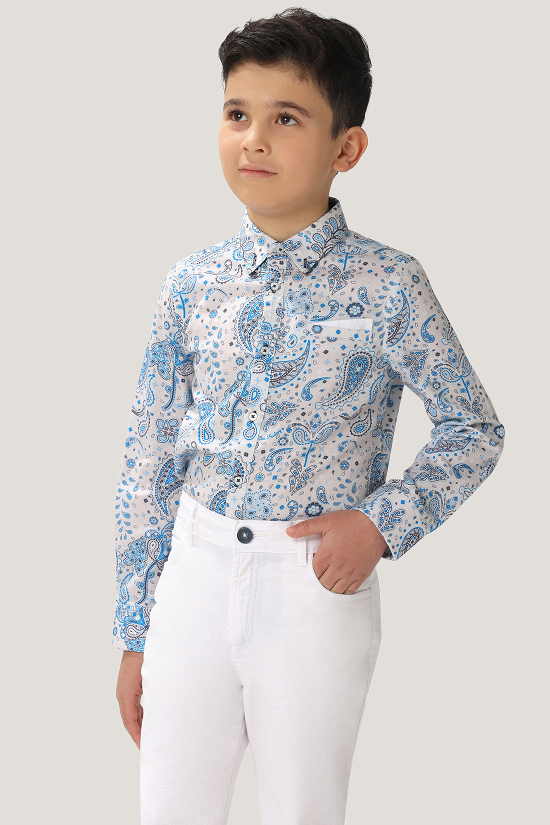 One Friday Boys Blue & White Paisley printed Shirt