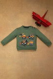 One Friday Baby Boys Olive Green Vehicle Printed Sweat Shirt