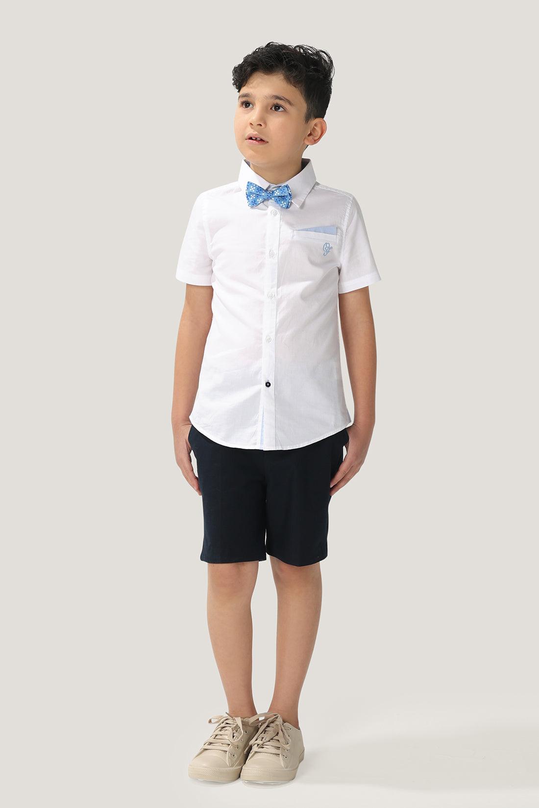 One Friday Kids Boys White 100% Cotton Shirt Sleeves Shirt With Bow - One Friday World