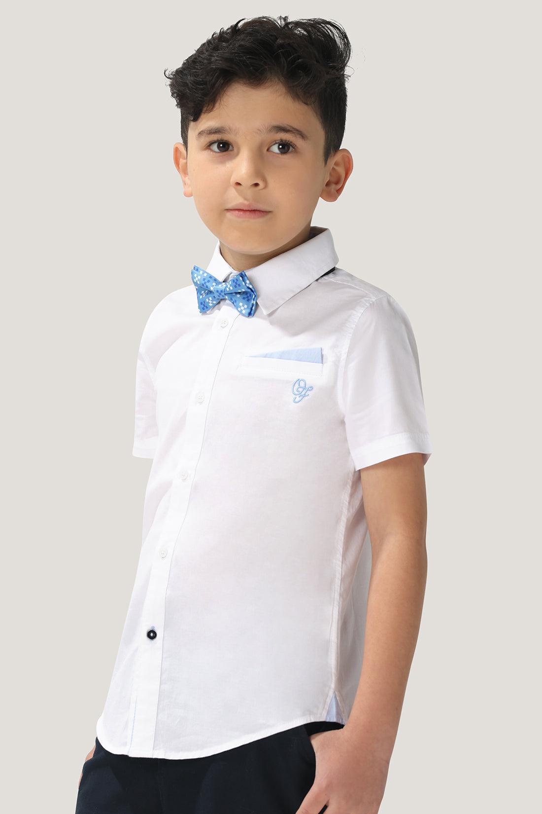 One Friday Kids Boys White 100% Cotton Shirt Sleeves Shirt With Bow - One Friday World