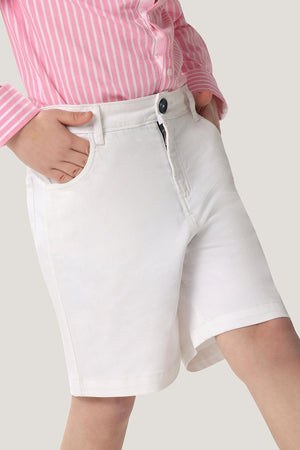 One Friday Kids Boys White Cotton Solid Shorts - One Friday World