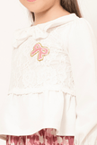 One Friday Varsity Chic Off-White Top with Playful Pink Bow Detail for Girls - One Friday World