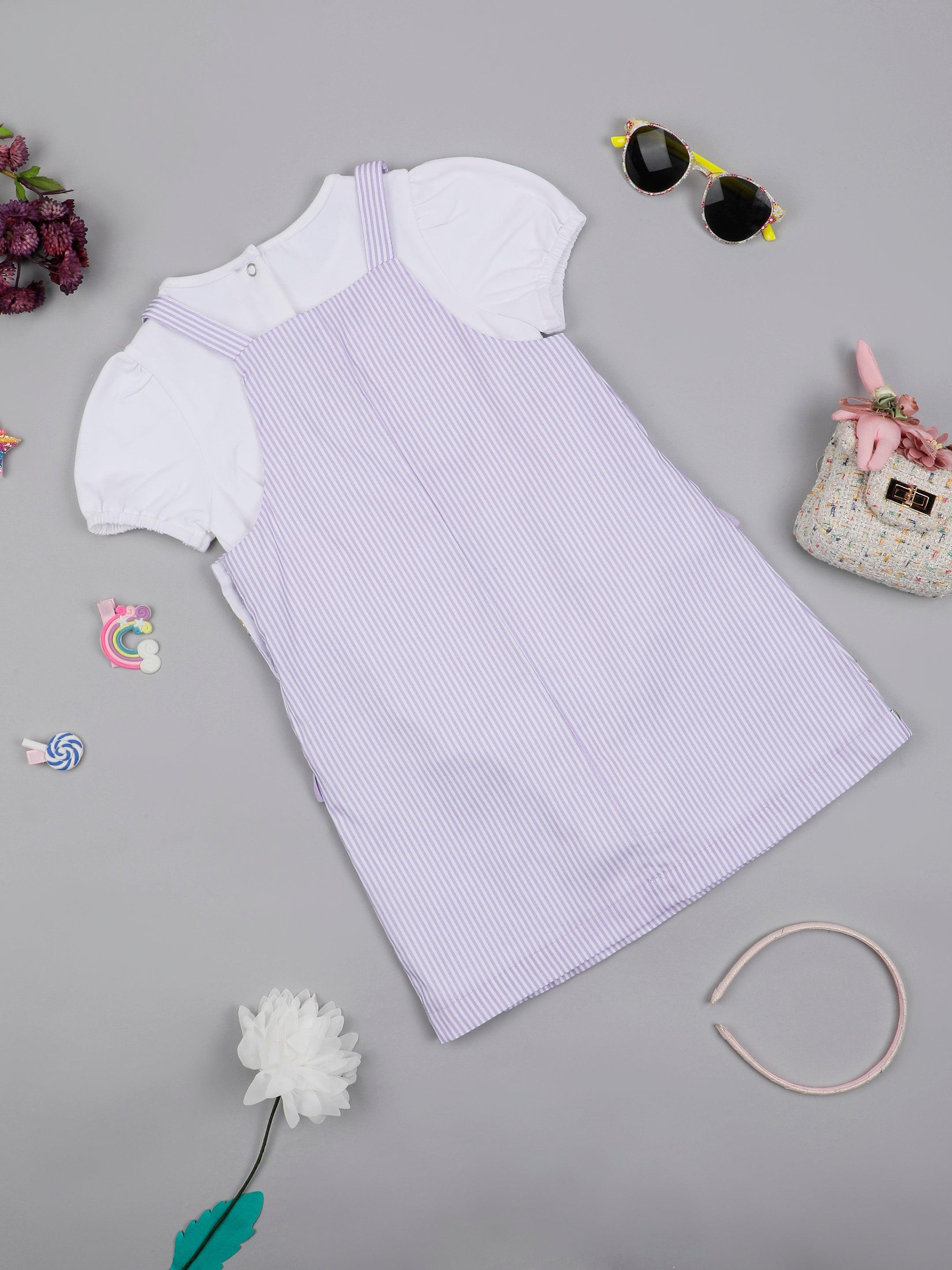 One Friday Baby Girls Striped Lilac Dungaree With Romper - One Friday World