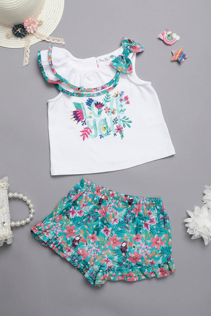 One Friday Baby Girls Round Neck White Top With Multicolored frills - One Friday World