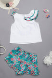 One Friday Baby Girls Round Neck White Top With Multicolored frills - One Friday World